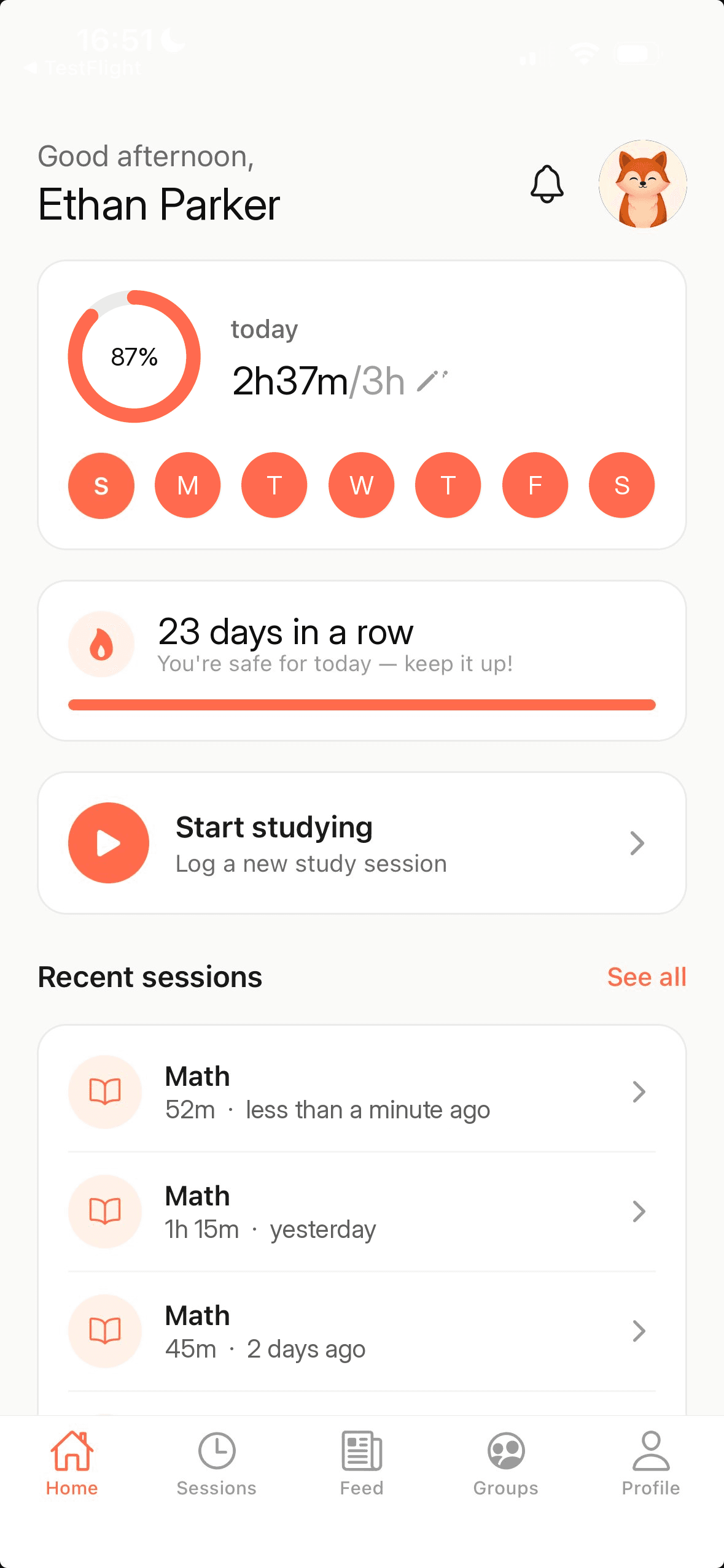 Studaily home screen